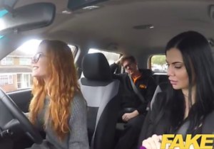Horny chicks in a taboo mature FFM in a vehicle