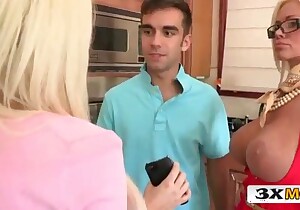 Blond-haired mommies fooling around with cocks