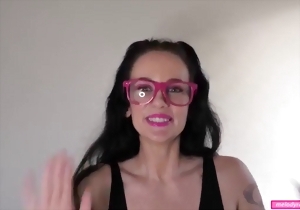 Gorgeous brunette is enjoying sucking his long dick so much