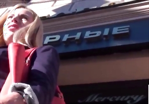 Beautiful hottie is walking without panties on the street